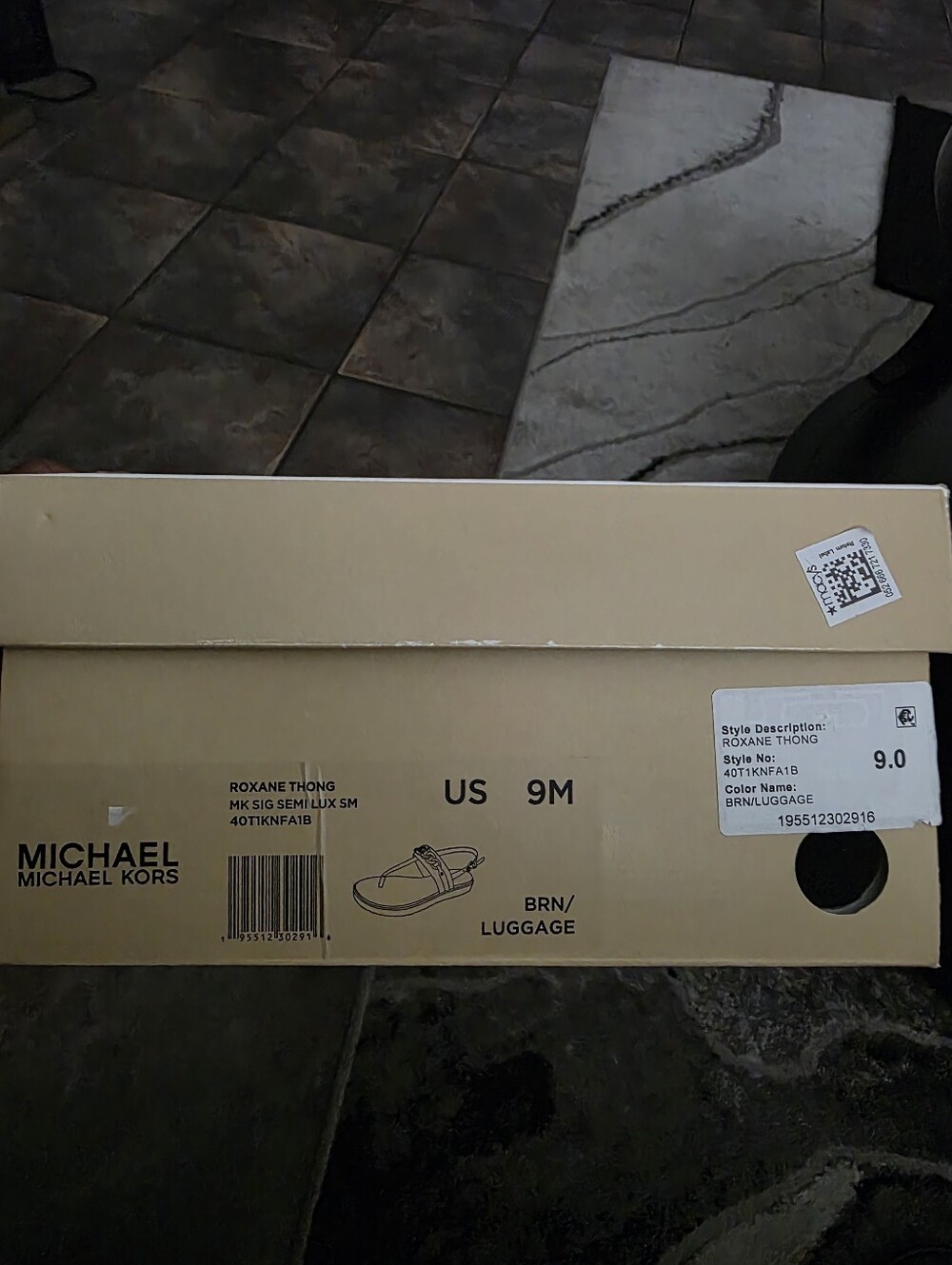 Michael Kors Brown Logo-Print Thong Sandals with Gold MK Accent - Picture 8 of 10
